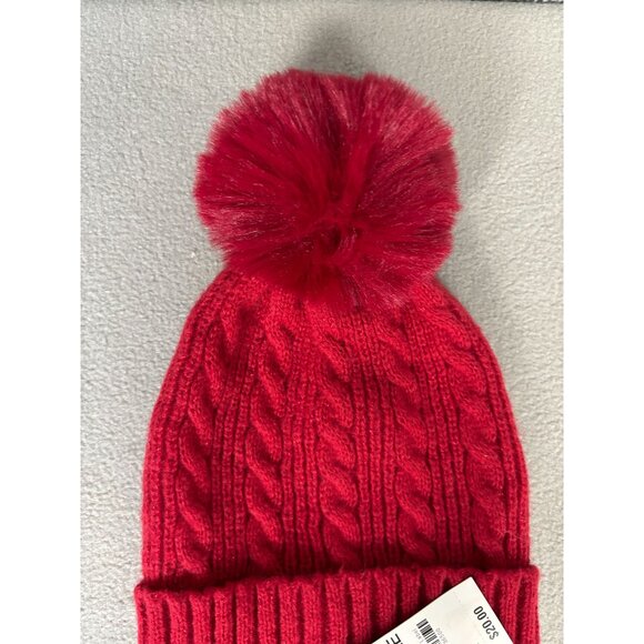 Style & Co. Red Cable Knit Shine Beanie With Pom Pom One Size Recycled Poly NWTs - Picture 3 of 7